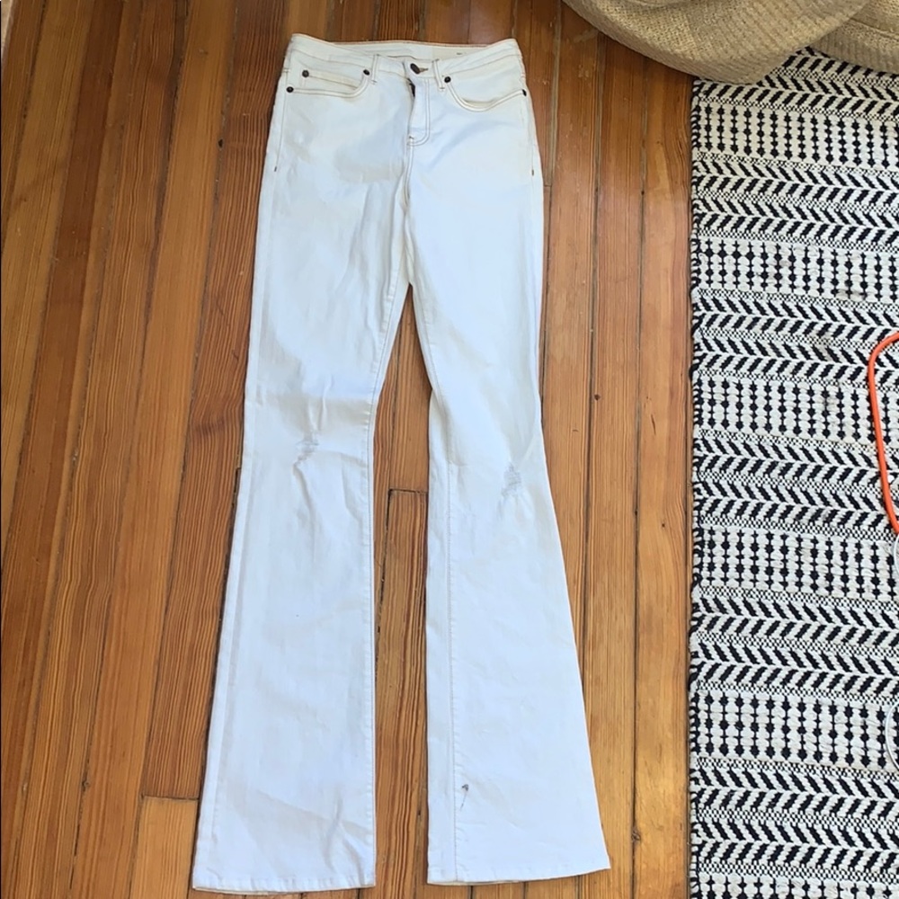 High waisted white flare jeans